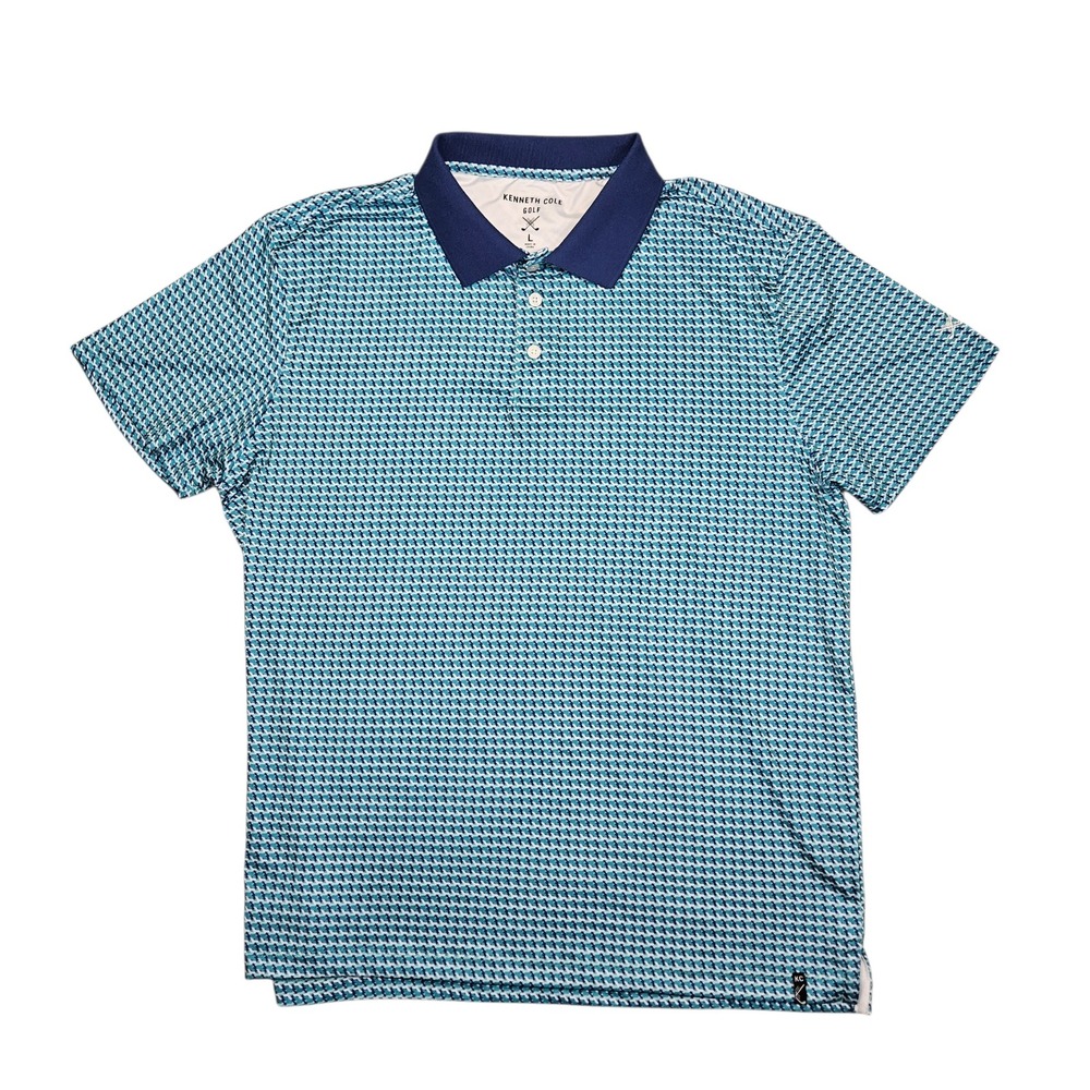 Kenneth Cole 2022 Performance Golf Polo Shirt Geometric Blue Sz L